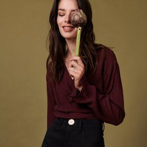 Whimsy + Row Evelyn wrap top in plum. Size XS.